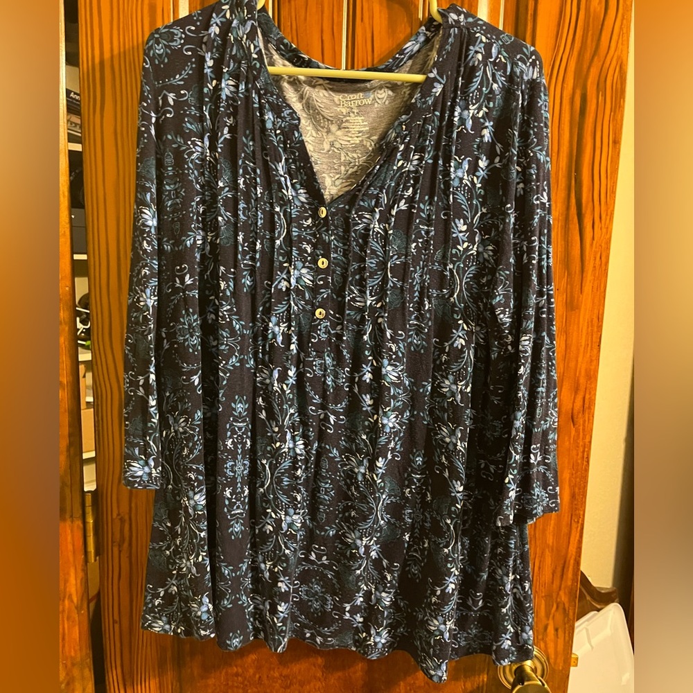 Croft & Barrow Navy White Floral Loose Fit Boho Tunic Size Large